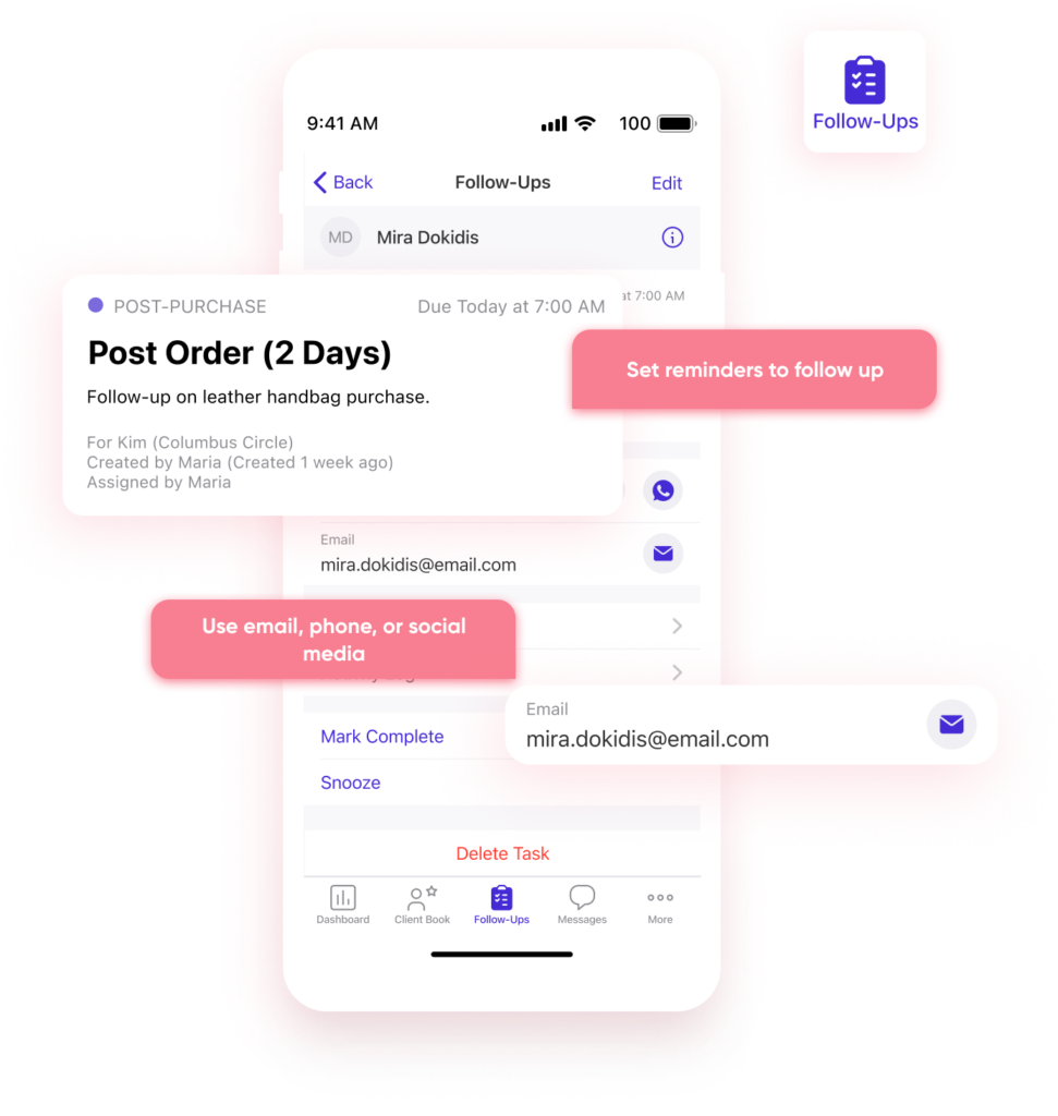 Clienteling individualized follow ups